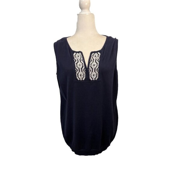 Talbots Knit Sweater Sleeveless Blouse Beaded Neck Line Size Woman 1X - Picture 1 of 11